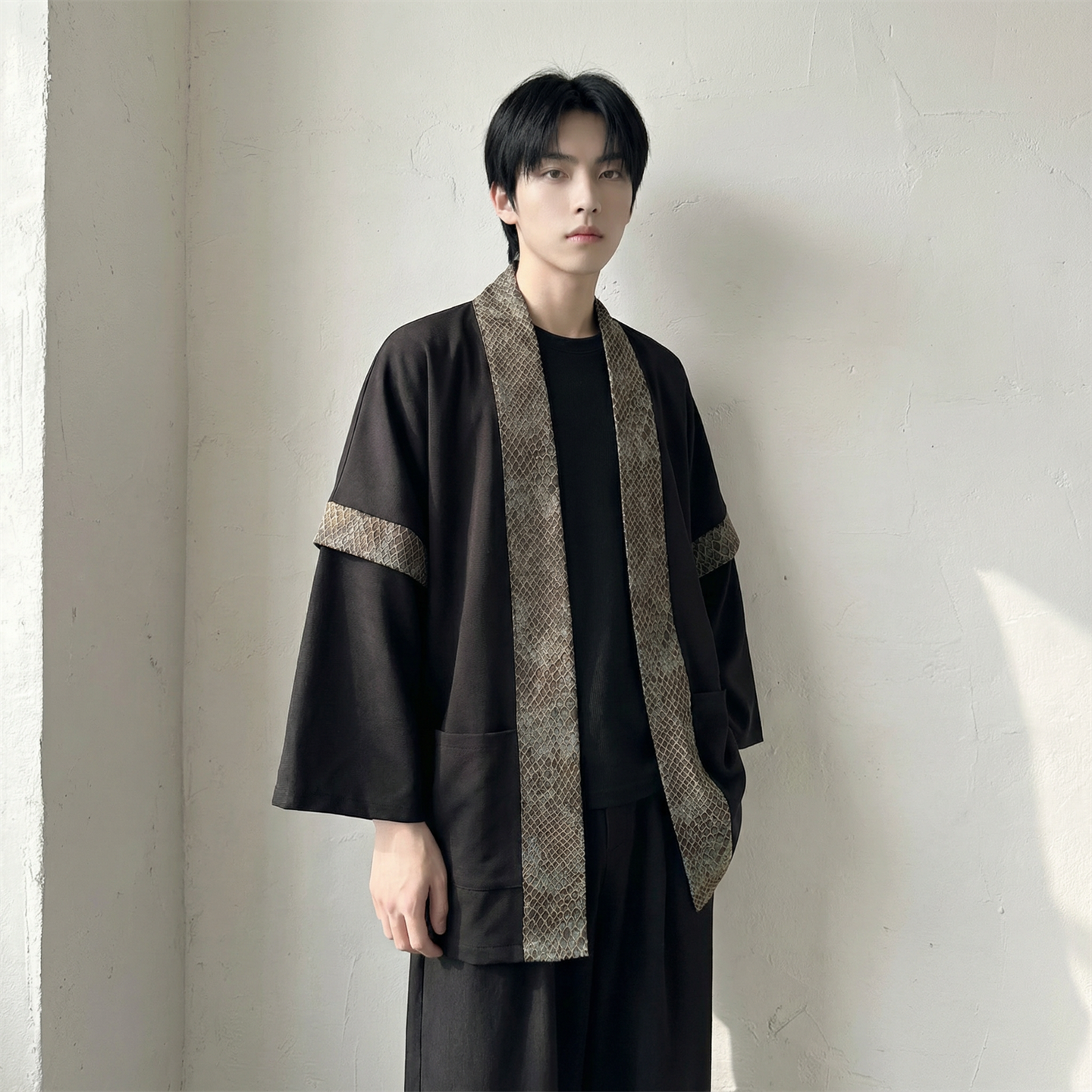 现货春秋风蟒纹印花拼接男士道袍汉服D3206-P78，男装民族服装，星座1017