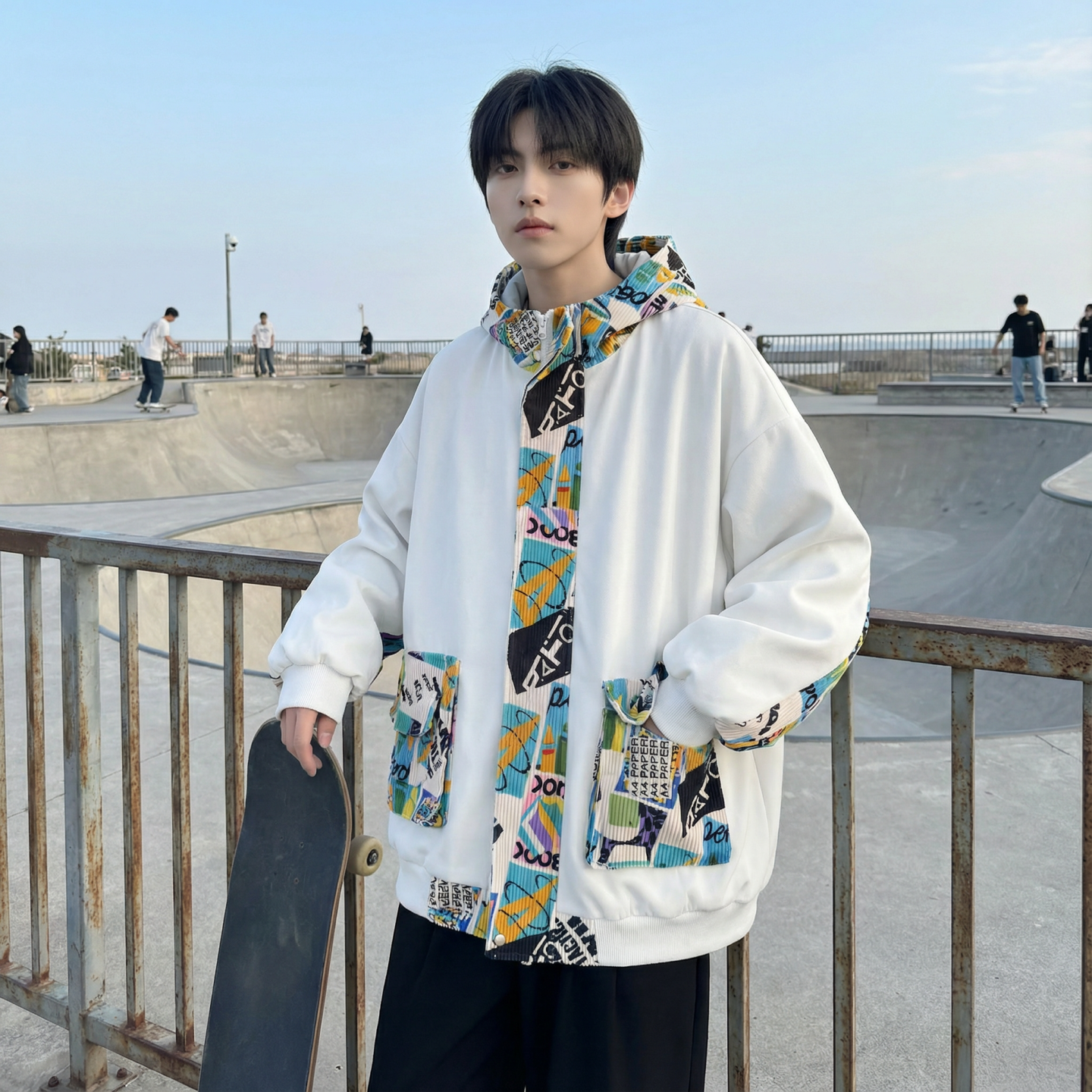 现货春款潮流涂鸦拼接夹克开衫连帽外套WT23-P75控96，男装夹克，星座1017