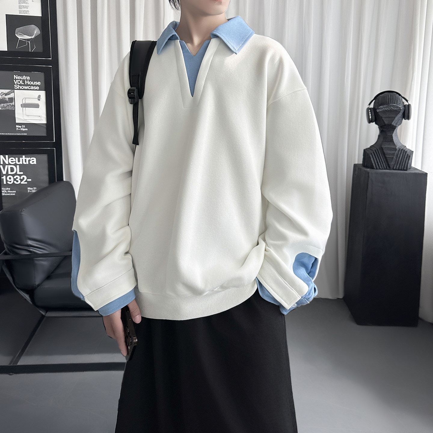 现货翻领高级感衬衫领上衣长袖卫衣男装潮WE212-P68,男装衬衫,星座1017