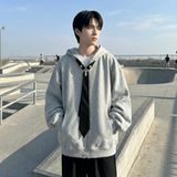 现货烫钻可拆卸领带设计连帽卫衣重磅细闪宽松慵懒外套W2056-P89，女装短外套，星座1017