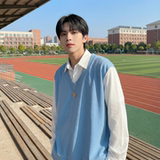 现货假两件长袖衬衫宽松衬衣港风休闲百搭上衣GK25-P58，男装衬衫，星座1017