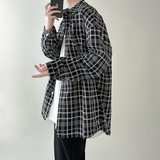 现货格子长袖衬衫男高级感外套英伦雅痞衬衣F75-P45，男装衬衫，星座1017