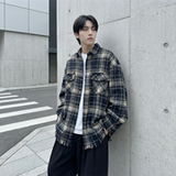 现货2026春复古美式格子长袖衬衫毛边宽松衬衣SC245-P58，男装衬衫，星座1017