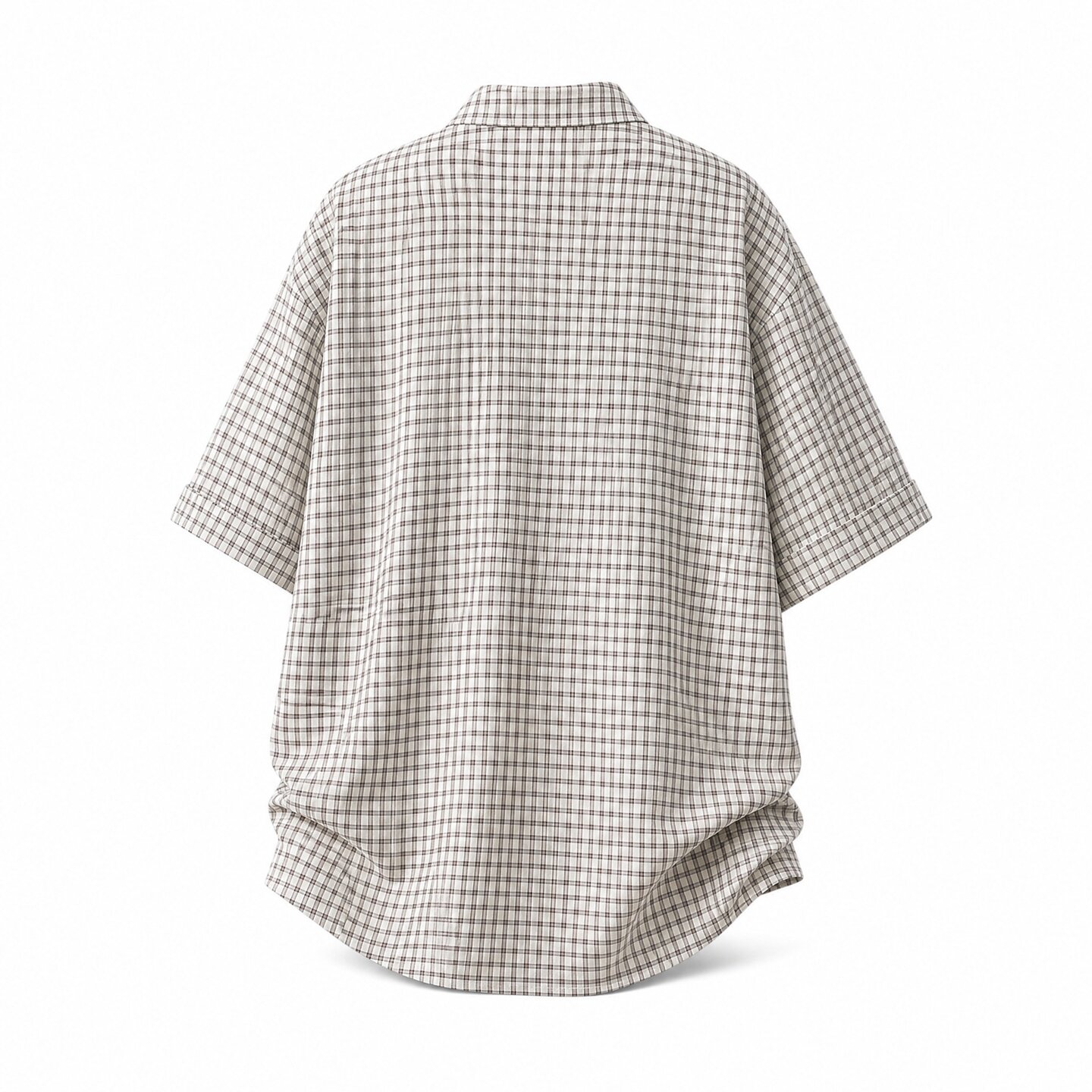 现货肌理泡泡纱粉色格子短袖#衬衫夏季男女格纹上衣 X2053-P48