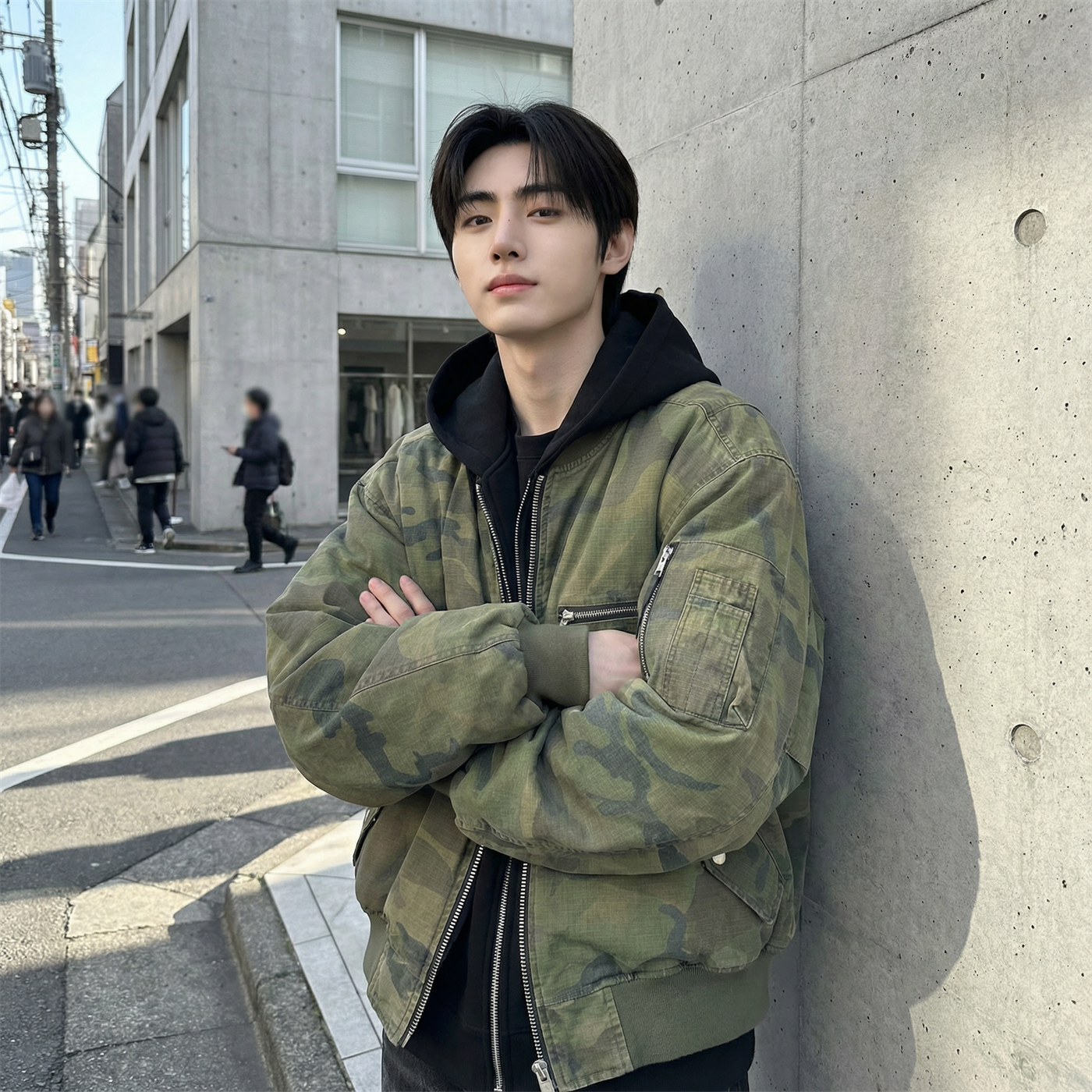 现货 迷彩假两件棉服重磅水洗飞行服街头风外套 M9881-P148