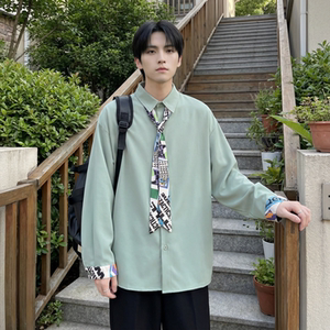 现货长袖衬衫男潮流带领带帅气港风高级感情侣衬衣 FA32-P55图片