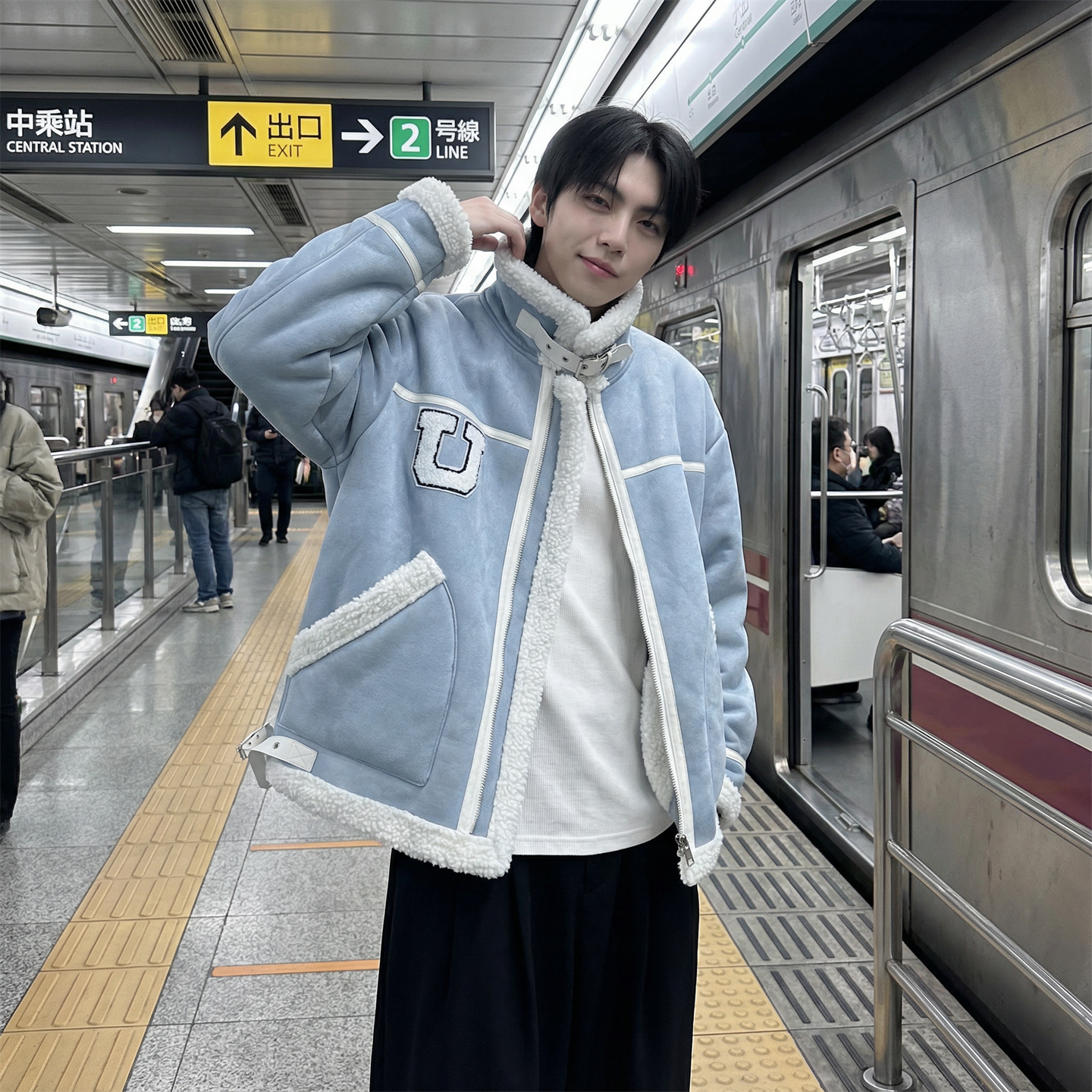 现货皮毛一体外套冬季校园宽松棉服潮男大码棉衣4725-P115,男装棉衣,星座1017