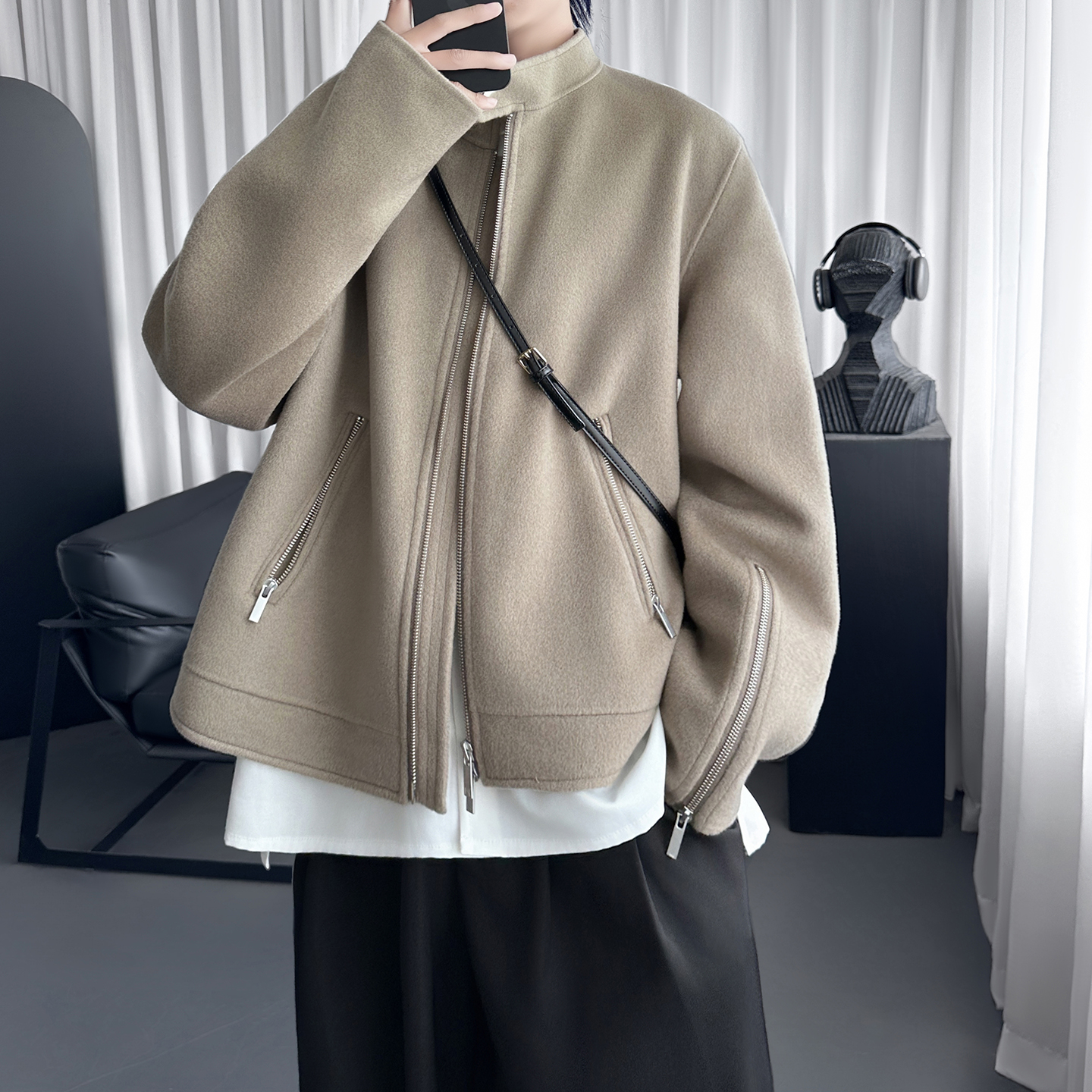 轻盈高支双面呢料拉链口袋短款哈灵顿夹克W5157-P118,男装夹克,星座1017 轻盈高支双面呢料拉链口袋短款哈灵顿夹克W5157-P118,男装夹克,星座1017