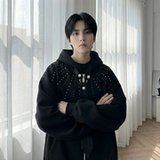 现货烫钻可拆卸领带设计连帽卫衣重磅细闪宽松慵懒外套W2056-P89，女装短外套，星座1017
