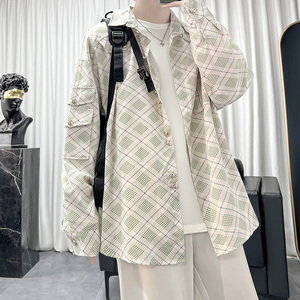 秋季工装格子男衬衫长袖宽松衬衣休闲外套1017-CY345-P58图片