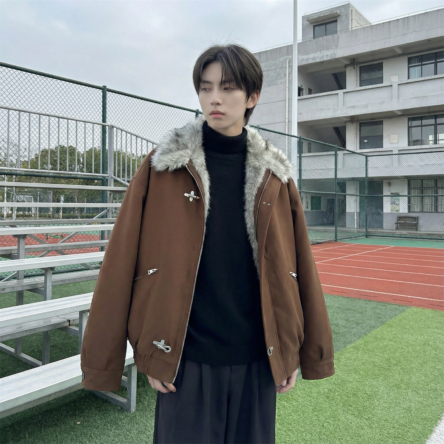 现货毛领复古（仿貂毛领）秋冬季座山雕夹克棉服外套男Q664-P148，男装夹克，星座1017