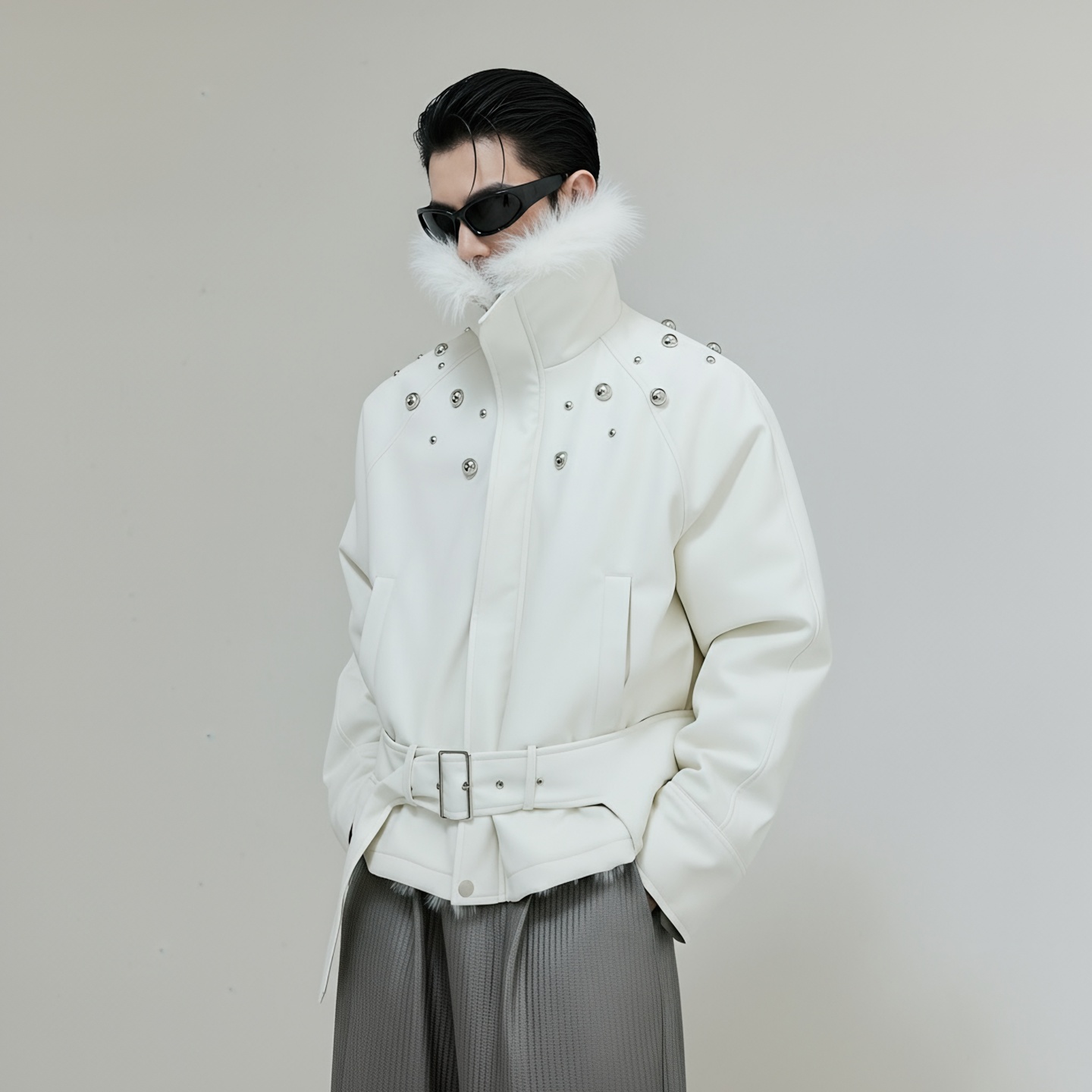 解构仿狼毛毛领加厚棉服外套冬季铆钉高领短款皮衣MY1966-P148,男装皮衣,星座1017 解构仿狼毛毛领加厚棉服外套冬季铆钉高领短款皮衣MY1966-P148,男装皮衣,星座1017