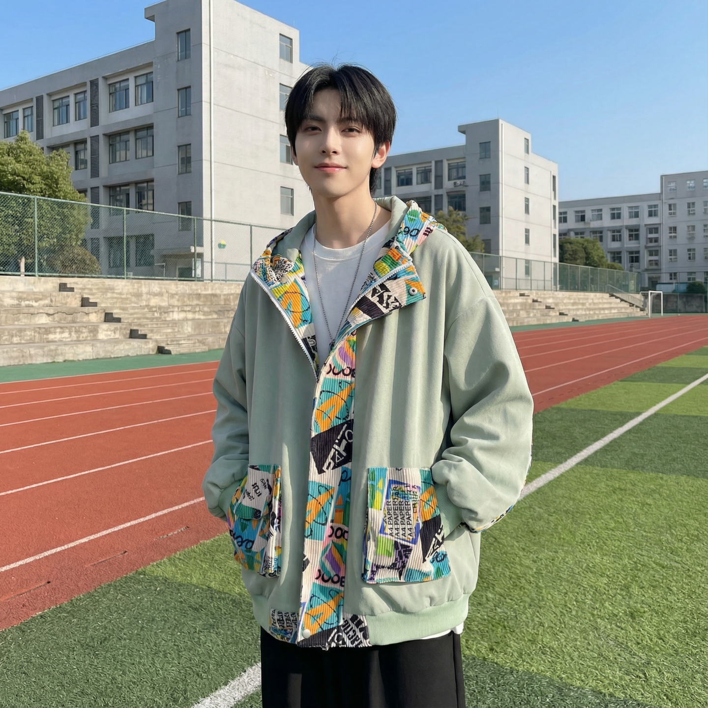 现货春款潮流涂鸦拼接夹克开衫连帽外套WT23-P75控96,男装夹克,星座1017