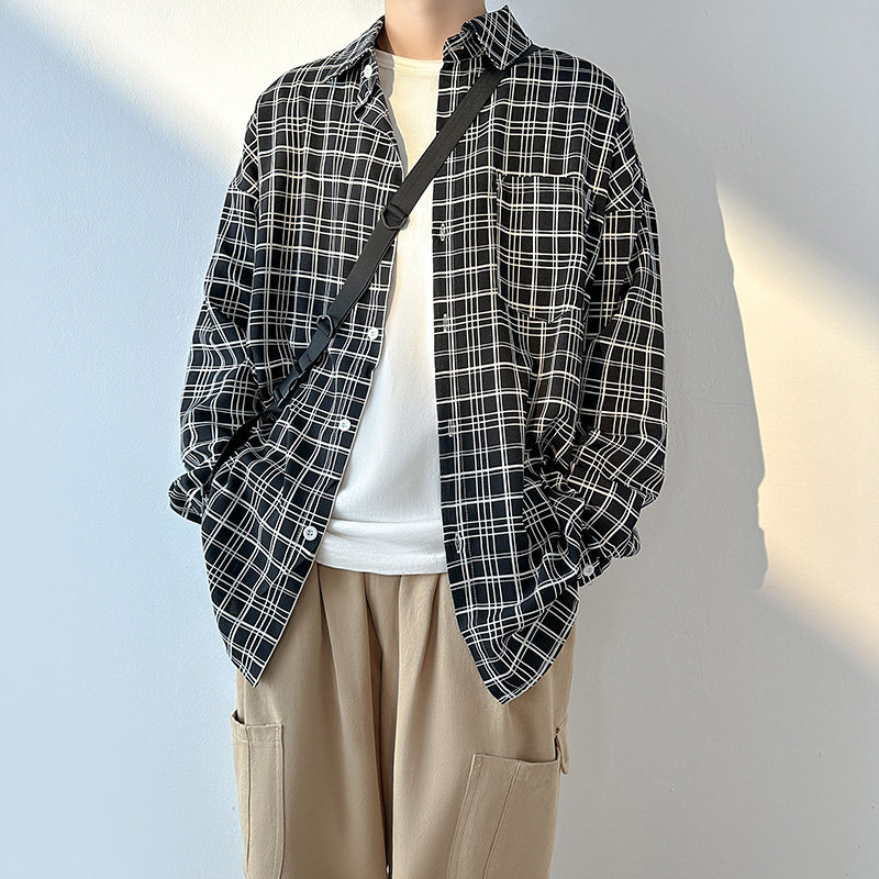 2023春夏格子衬衫男长袖ins潮寸衫雅痞潮休闲衬衣1017-FC75-P48,男装衬衫,星座1017