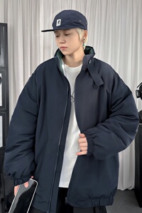廓形日系撞色立领工装藏青色棉衣纯色宽松棉服外套 M1022-P128图片