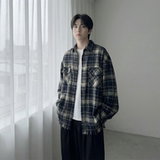 现货2026春复古美式格子长袖衬衫毛边宽松衬衣SC245-P58，男装衬衫，星座1017