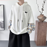 现货连帽卫衣男潮牌ins假两件拼接格子慵懒风Y8212-P68，男装卫衣，星座1017