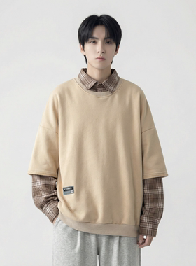 现货 2026春款假两件卫衣衬衫领复古vibe格子美式外套  A5613-P65