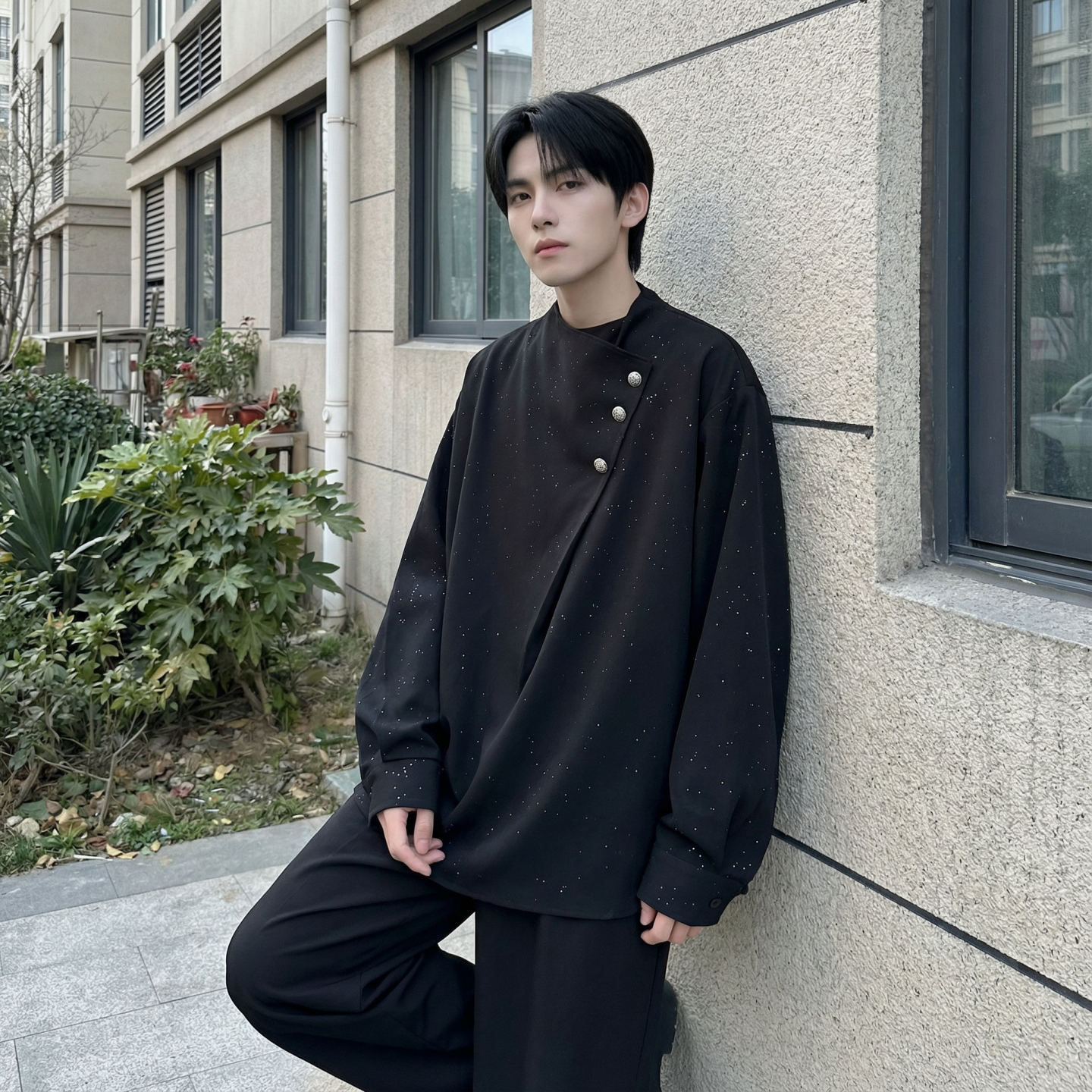 现货新中式痞帅衬衣高级感小香风衬衫微闪潮流痞帅衬衣A903-P68，男装衬衫，星座1017