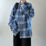 流苏格子长袖衬衫男宽松衬衣复古休闲外套FC83-P55，男装衬衫，星座1017