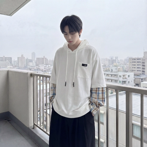 现货 春季连帽卫衣男潮牌ins假两件拼接格子慵懒风 W8212-P68图片