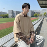 现货2026春款假两件卫衣衬衫领复古vibe格子美式外套A5613-P65，男装衬衫，星座1017