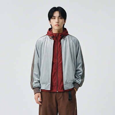 新款现货撞色织带丝绒男春季新款拼接设计美式复夹克JK1901-P98