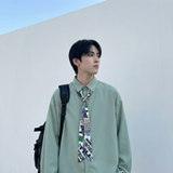 现货长袖衬衫男潮流带领带帅气港风高级感情侣衬衣FA32-P55，男装衬衫，星座1017