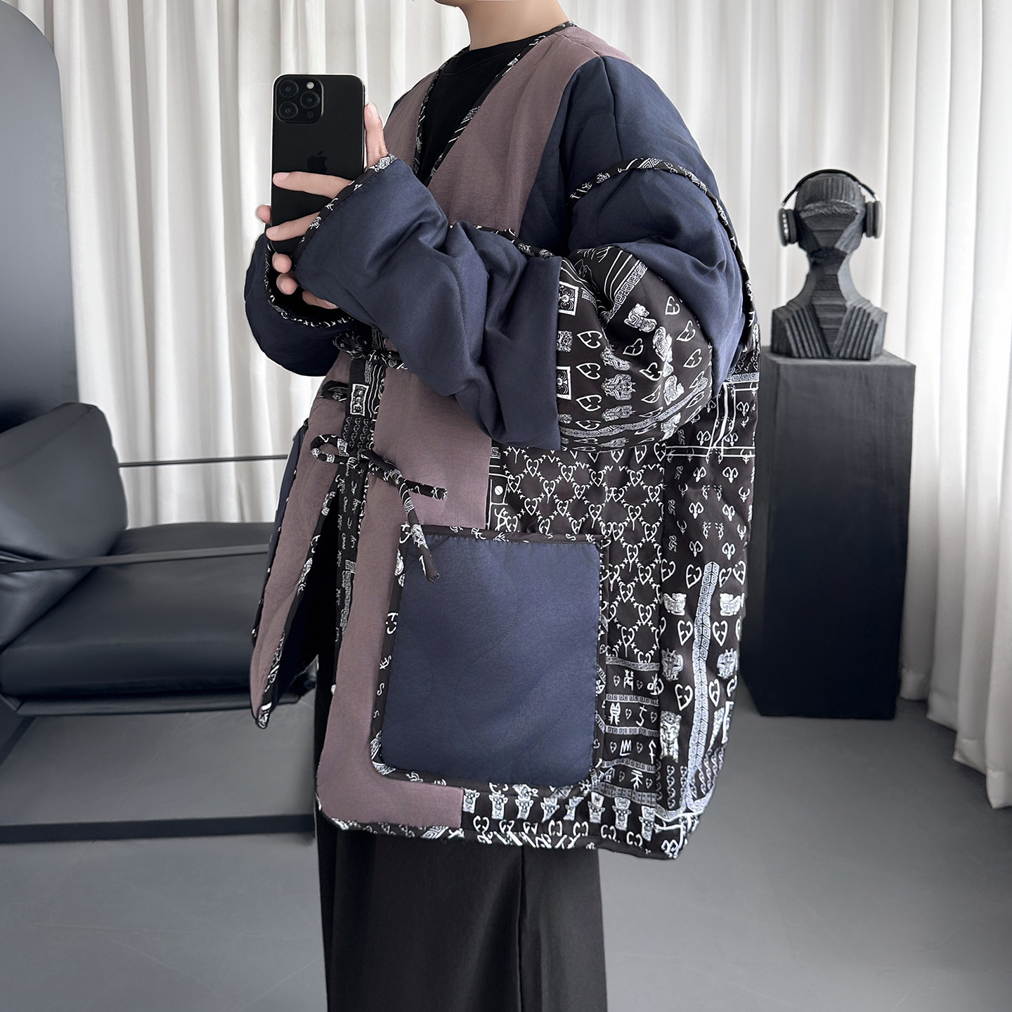 新中式盘扣男女撞色拼接设计潮流风外套H1615-P118,女装短外套,星座1017