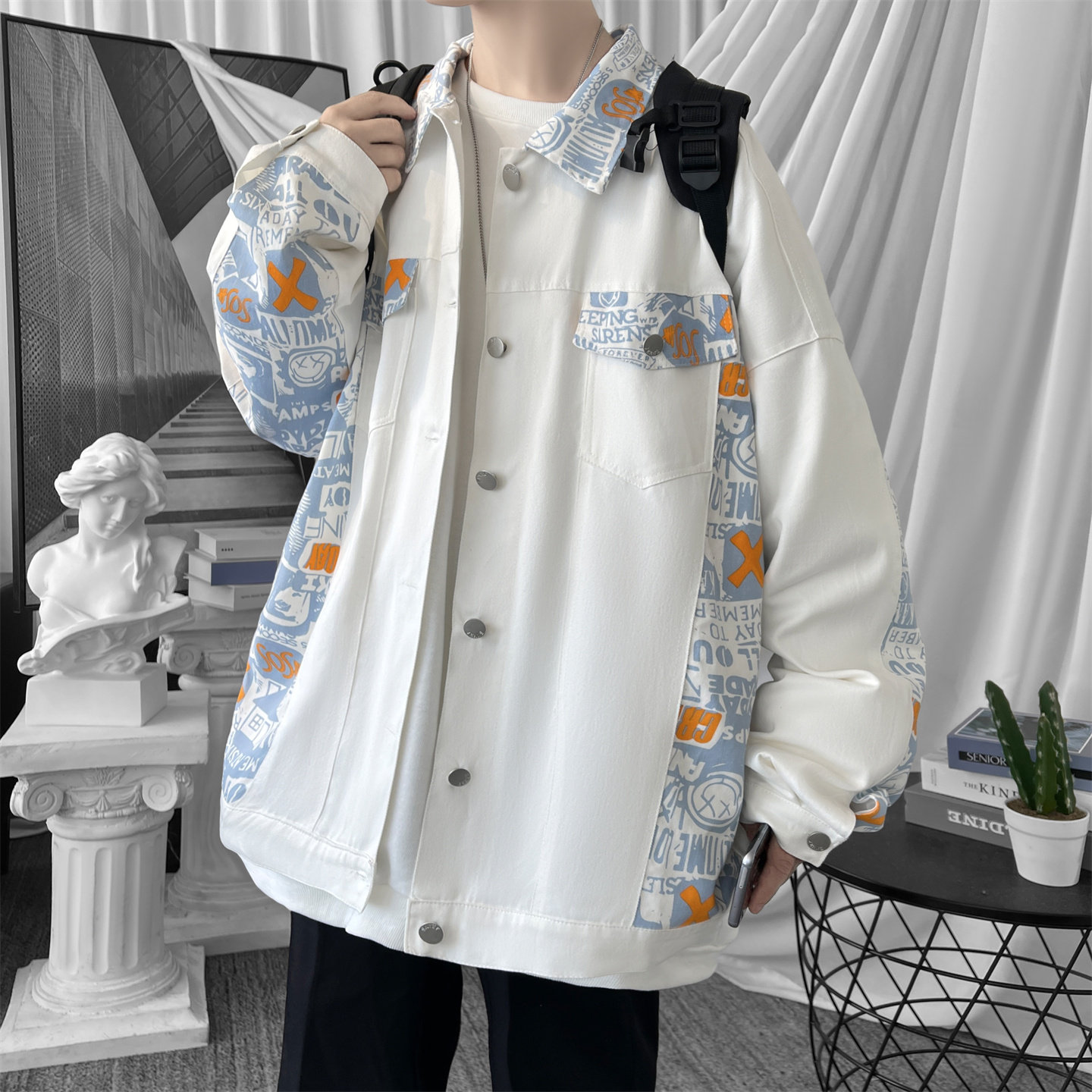 现货2026春季痞帅拼接设计感翻领夹克高级感潮流外套J24-P75，男装夹克，星座1017