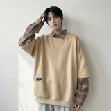 现货2026春款假两件卫衣衬衫领复古vibe格子美式外套A5613-P65，男装衬衫，星座1017