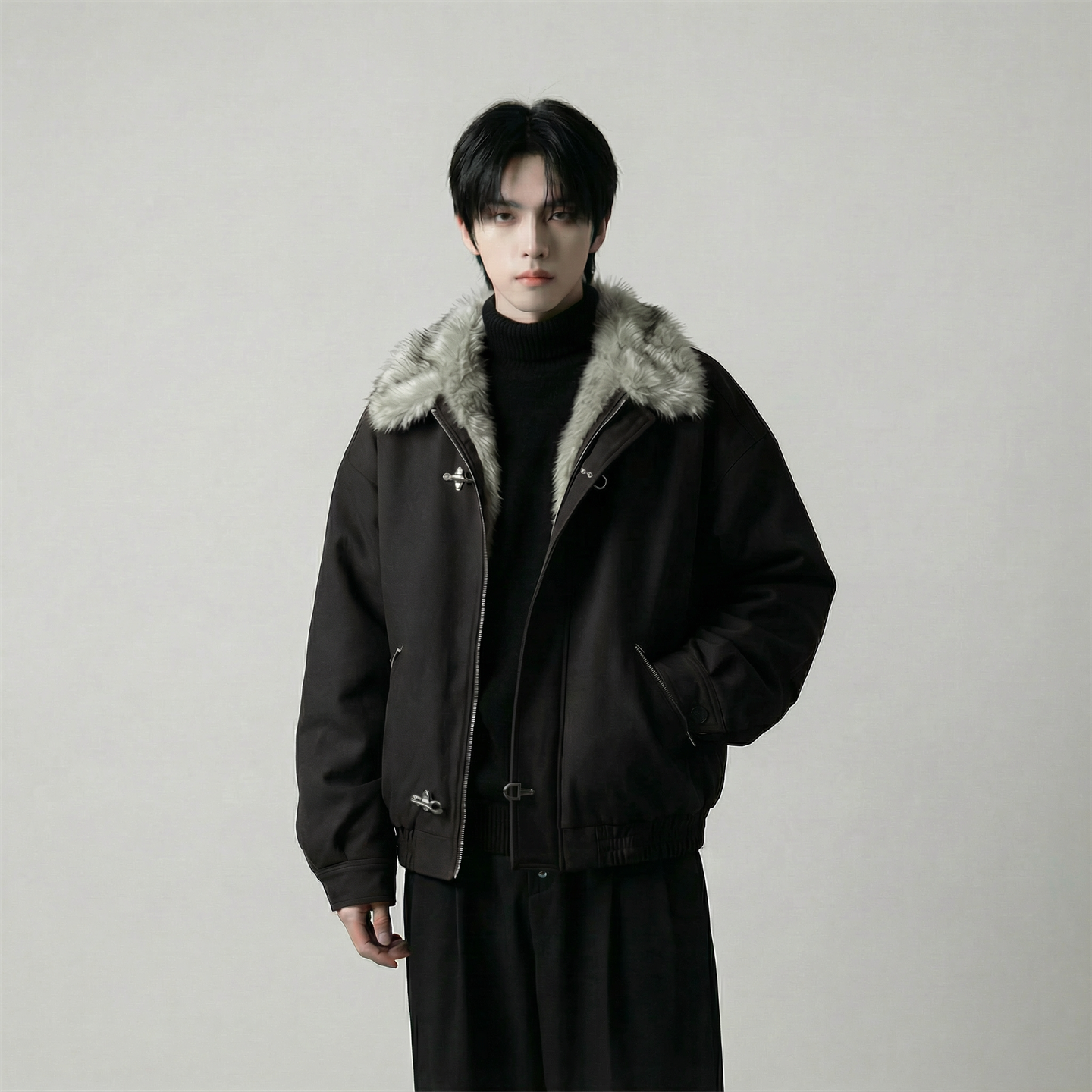 现货毛领复古（仿貂毛领）秋冬季座山雕夹克棉服外套男 Q664-P148