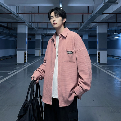 现货华夫格衬衫长袖潮流港风痞帅休闲衬衣 CS39-P58