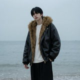 现货痞帅皮衣两面穿外套新款加厚PU皮毛一体机车外套M2483-P138，男装皮衣，星座1017