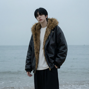 现货 痞帅皮衣两面穿外套新款加厚PU皮毛一体机车外套 M2483-P138，男装皮衣，星座1017