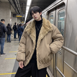 现货 冬季大毛领加厚夹棉黑锻拼接棉服外套 M1654-P168图片