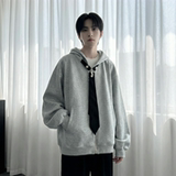 现货烫钻可拆卸领带设计连帽卫衣重磅细闪宽松慵懒外套W2056-P89，女装短外套，星座1017