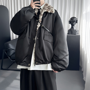 美式座山雕棉服男款冬季立领设计穿豹纹加厚外套 M6092-P138图片