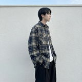 现货2026春复古美式格子长袖衬衫毛边宽松衬衣SC245-P58，男装衬衫，星座1017