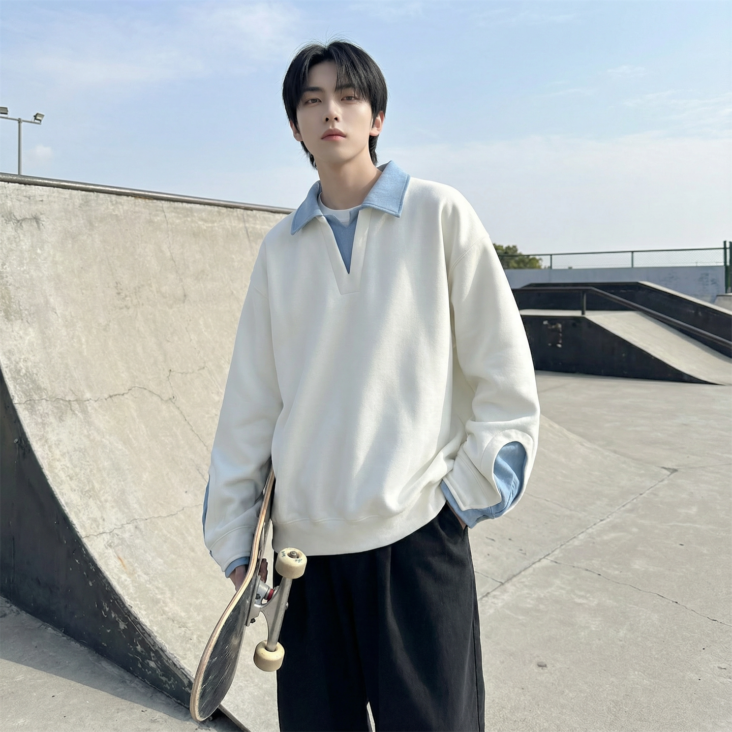 现货春季新款翻领高级感衬衫领上衣长袖卫衣男装潮WY212-P68，男装衬衫，星座1017