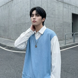 现货假两件长袖衬衫宽松衬衣港风休闲百搭上衣GK25-P58，男装衬衫，星座1017