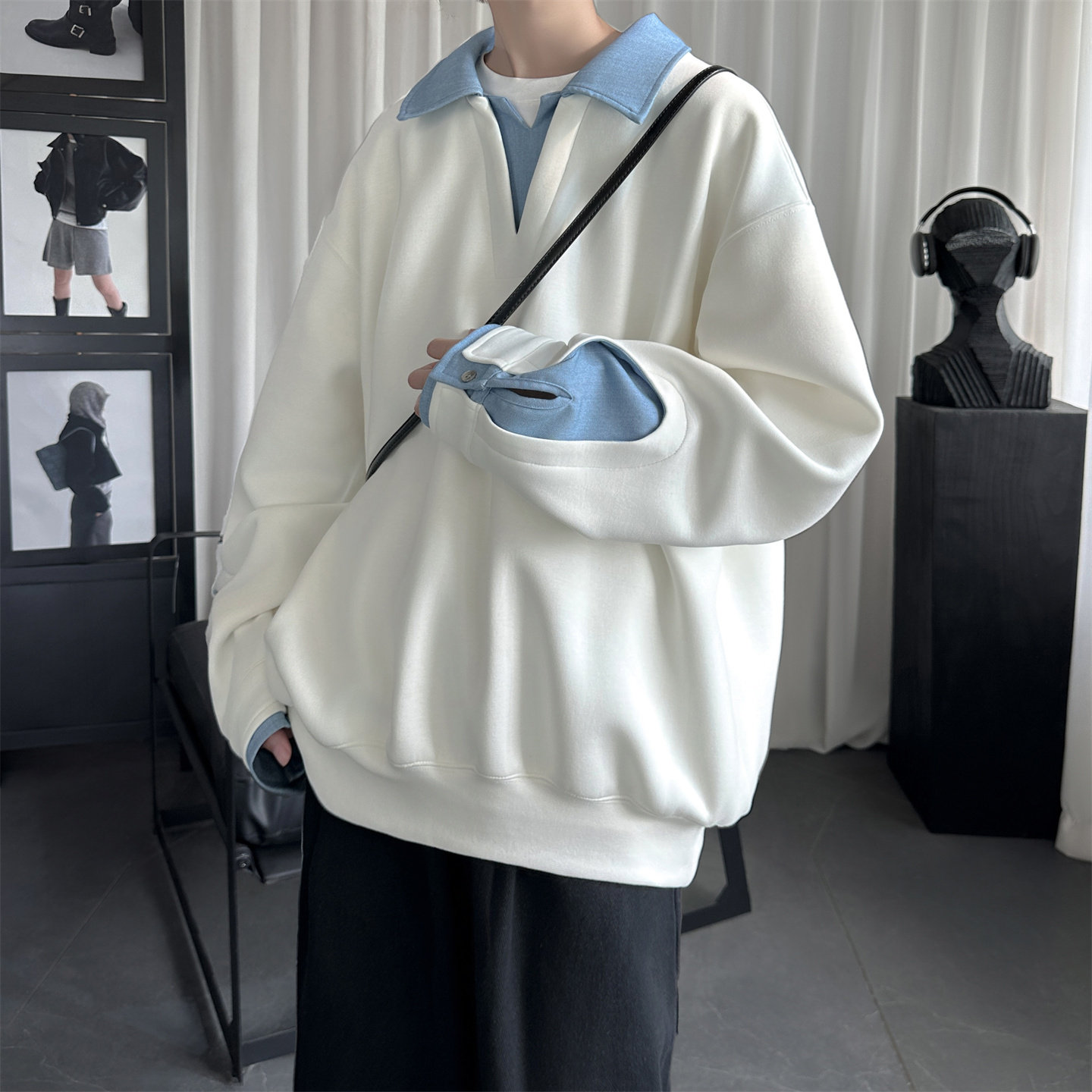 秋季新款翻领高级感衬衫领上衣长袖卫衣男装潮WY212-P68,男装衬衫,星座1017