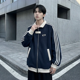 现货2026三条杠翻领夹克男宽松休闲运动外套现货R238-P68，男装夹克，星座1017