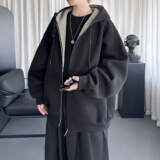 美式复古格子连帽卫衣男女oversize情侣拉链外套WD406-P68，女装短外套，星座1017