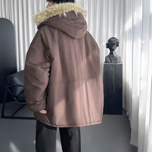 抗静电防泼水保暖座山雕毛领连帽派克棉服中长款 M2733-P158图片