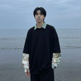 现货慵懒假两件衬衫领卫衣日系情侣碎花上衣A881-P65，男装衬衫，星座1017