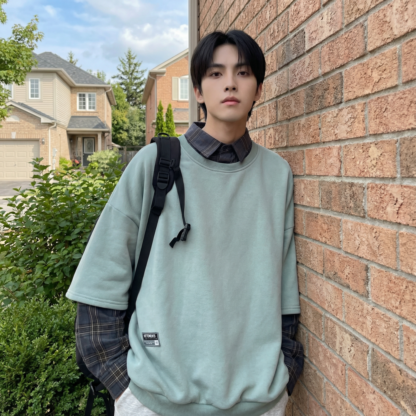 现货2026春款假两件卫衣衬衫领复古vibe格子美式外套A5613-P65，男装衬衫，星座1017