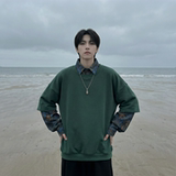 现货慵懒假两件衬衫领卫衣日系情侣碎花上衣A881-P65，男装衬衫，星座1017