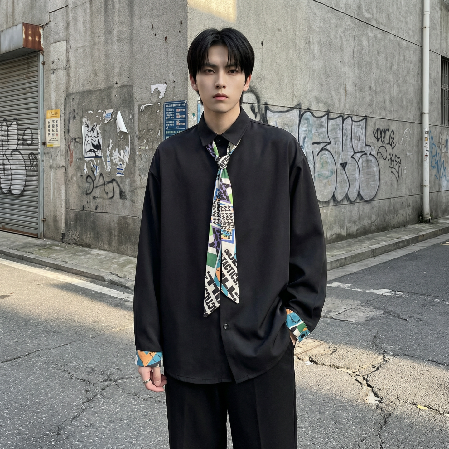 现货长袖衬衫男潮流带领带帅气港风高级感情侣衬衣FA32-P55,男装衬衫,星座1017