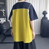 撞色短袖夏季拼接小众设计感宽松情侣潮t恤H539-P48，商品下架区，星座1017